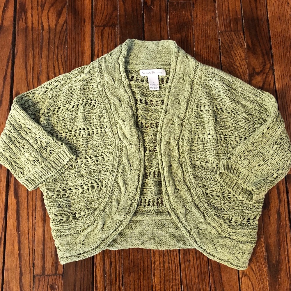 Sage Green Cropped Cardigan Shrug Sweater